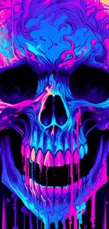 Vibrant neon skull wallpaper with psychedelic colors.