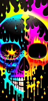 Vibrant dripping skull with colorful design.