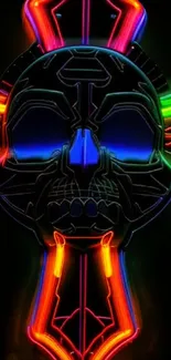 Neon skull digital art with colorful glowing lines.