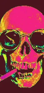 Neon skull with sunglasses and cigarette wallpaper.