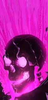 Vibrant neon skull with pink flames wallpaper art.