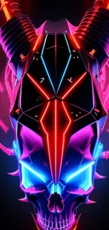 Vibrant neon colored skull with futuristic design.