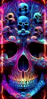 Vibrant neon skull art with glowing colors and an intricate design.