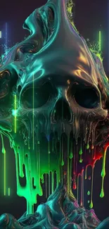 Neon dripping skull with colorful abstract design.