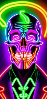 Colorful neon skull design with vibrant glowing lines.