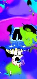 Vibrant neon skull art with bright colors.