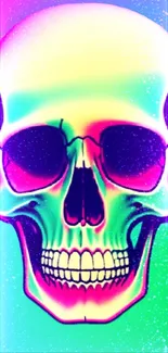 Vibrant neon skull design with colorful hues and artistic flair.