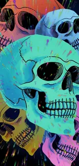 Vibrant neon skulls on a dark mobile wallpaper