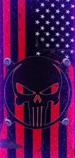 Neon skull wallpaper with vibrant stripes.