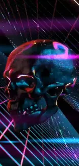 Neon skull wallpaper with futuristic digital design and vibrant colors.