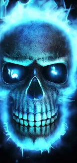 Neon skull with blue flames wallpaper.