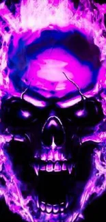 Neon skull with purple flames wallpaper art.