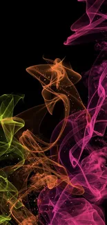 Vibrant neon smoke art wallpaper with colorful swirls.