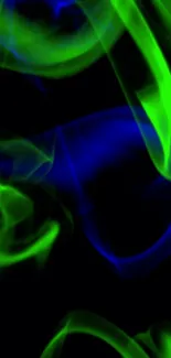 Bright neon green and blue smoke on a dark background.