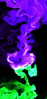 Vibrant neon smoke with pink, purple, and green swirls on a dark background.