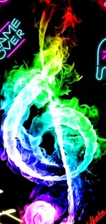 Vibrant neon smoke with colorful text elements.