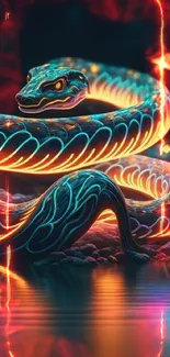 A mesmerizing neon snake with glowing effects in vibrant digital art.