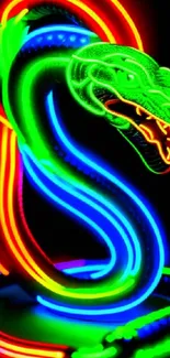 Glowing neon snake with vibrant colors in futuristic style.