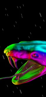 Vibrant neon snake with glowing colors on a black background.