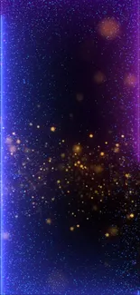 Vibrant neon wallpaper with purple, blue, and golden sparkles.