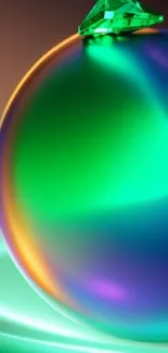 Vibrant neon sphere with green and purple lighting effects.