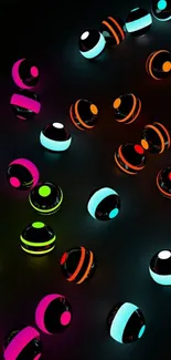 Vibrant neon spheres on dark background wallpaper.