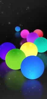 Vibrant neon spheres on a black background.