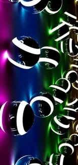 Vibrant neon spheres on a dark mobile wallpaper.