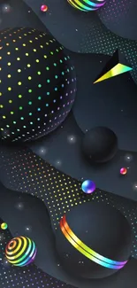 Vibrant neon spheres on dark background wallpaper.