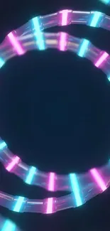 Neon spiral design in pink and blue hues.