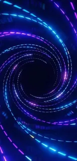 Neon spiral vortex with blue and purple lights.
