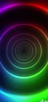 Vibrant neon spiral wallpaper with rainbow circles