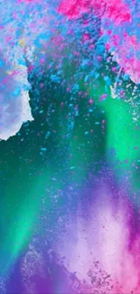 Vibrant neon splash wallpaper with abstract colors of purple, pink, and green.