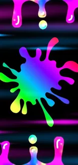 Vibrant neon splash on dark background wallpaper.