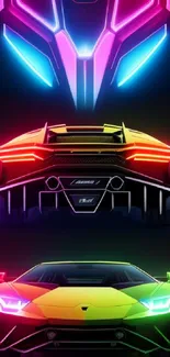 Colorful neon sports car wallpaper with futuristic theme and vibrant design.