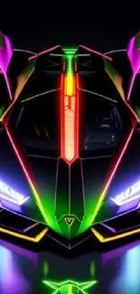 Futuristic neon sports car art with vibrant colors.