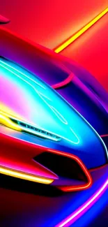 Neon sports car in vibrant, futuristic colors for mobile wallpaper design.