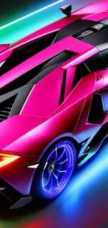 Vibrant neon sports car with sleek design and bold colors.