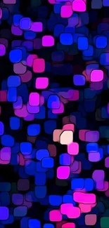 Neon pink, blue, and purple square abstract pattern wallpaper.