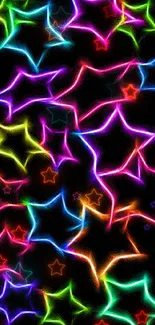 Colorful neon star pattern on a black background wallpaper.