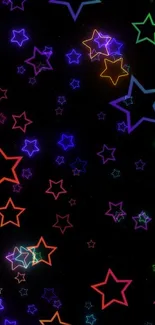 Vibrant neon star mobile wallpaper with dark background.