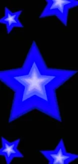 Vibrant neon blue stars on a black background wallpaper.