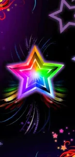 Vibrant neon star wallpaper with colorful hues on a dark background.