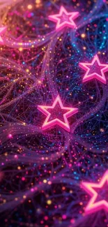Vibrant neon starry wallpaper with glowing stars.