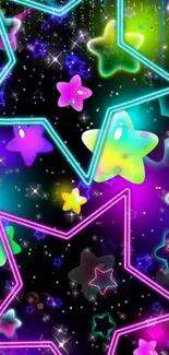 Vibrant neon starry wallpaper with colorful stars.