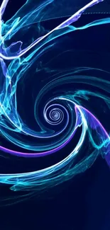 Neon swirl abstract art with blue and purple hues.