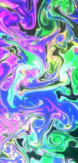 Colorful neon swirl wallpaper with abstract patterns.