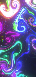 Vibrant neon swirl abstract mobile wallpaper.