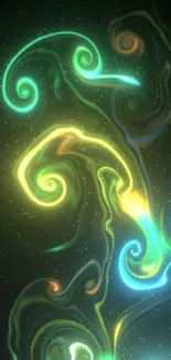 Neon swirl abstract wallpaper with vibrant colors.