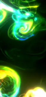 Vibrant neon swirls wallpaper with green, yellow, and blue hues.